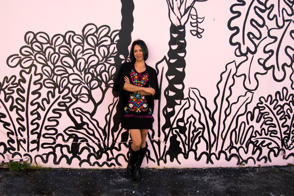 Vintage Dress with Mexican Embroidered Flowers