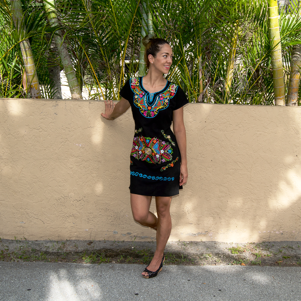 Vintage Dress with Mexican Embroidered Flowers