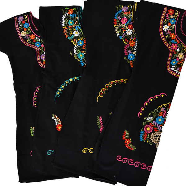 Vintage Dress with Mexican Embroidered Flowers