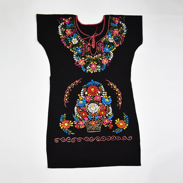 Vintage Dress with Mexican Embroidered Flowers