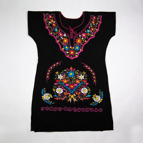Vintage Dress with Mexican Embroidered Flowers