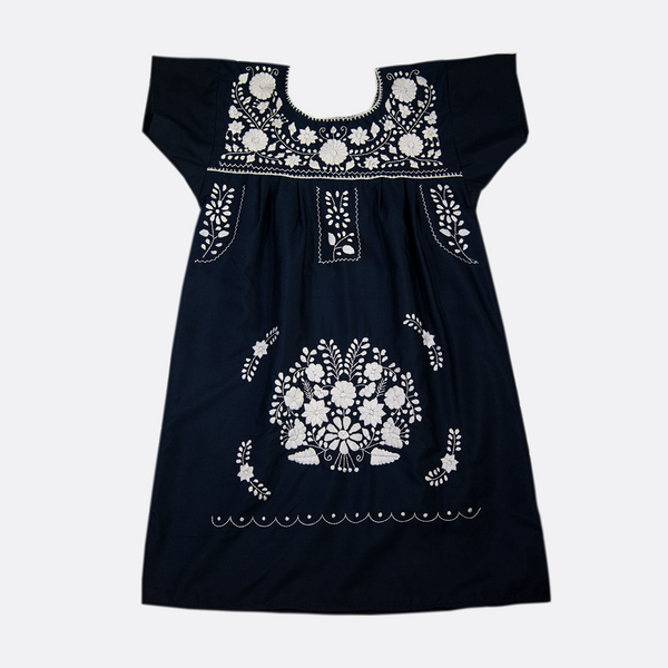 Boho Chic Navy Blue Dress with White Flowers